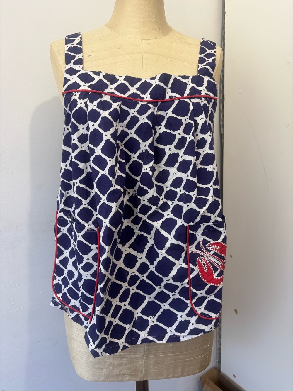 kate spade Navy and White Lattice Button-Back Top